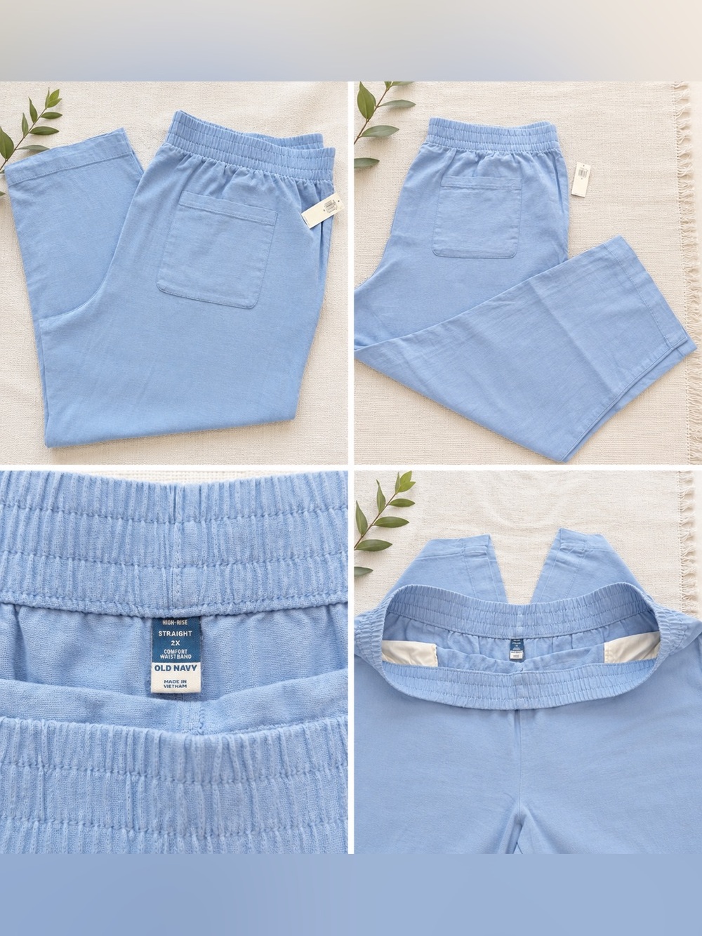 NWT Old Navy Light Blue Linen Blend Pull-On Pants Plus Size 2X